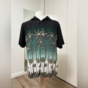 Arthouse Black Tropical Palm Tree Hawaiian Button Up Shirt Man Large